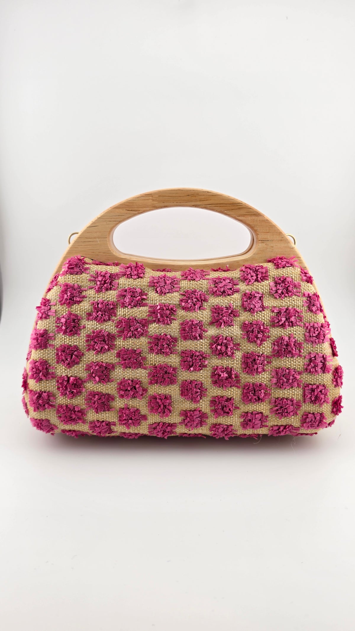 Elena – Handtasche mit Holzgriff und Blütenstruktur