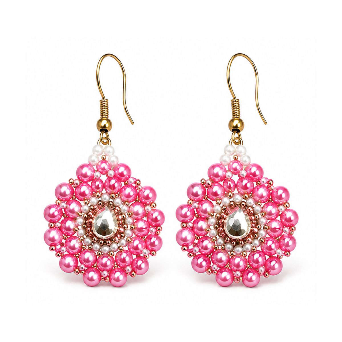 Perlen-Ohrhänger Mandala klein – Rosé