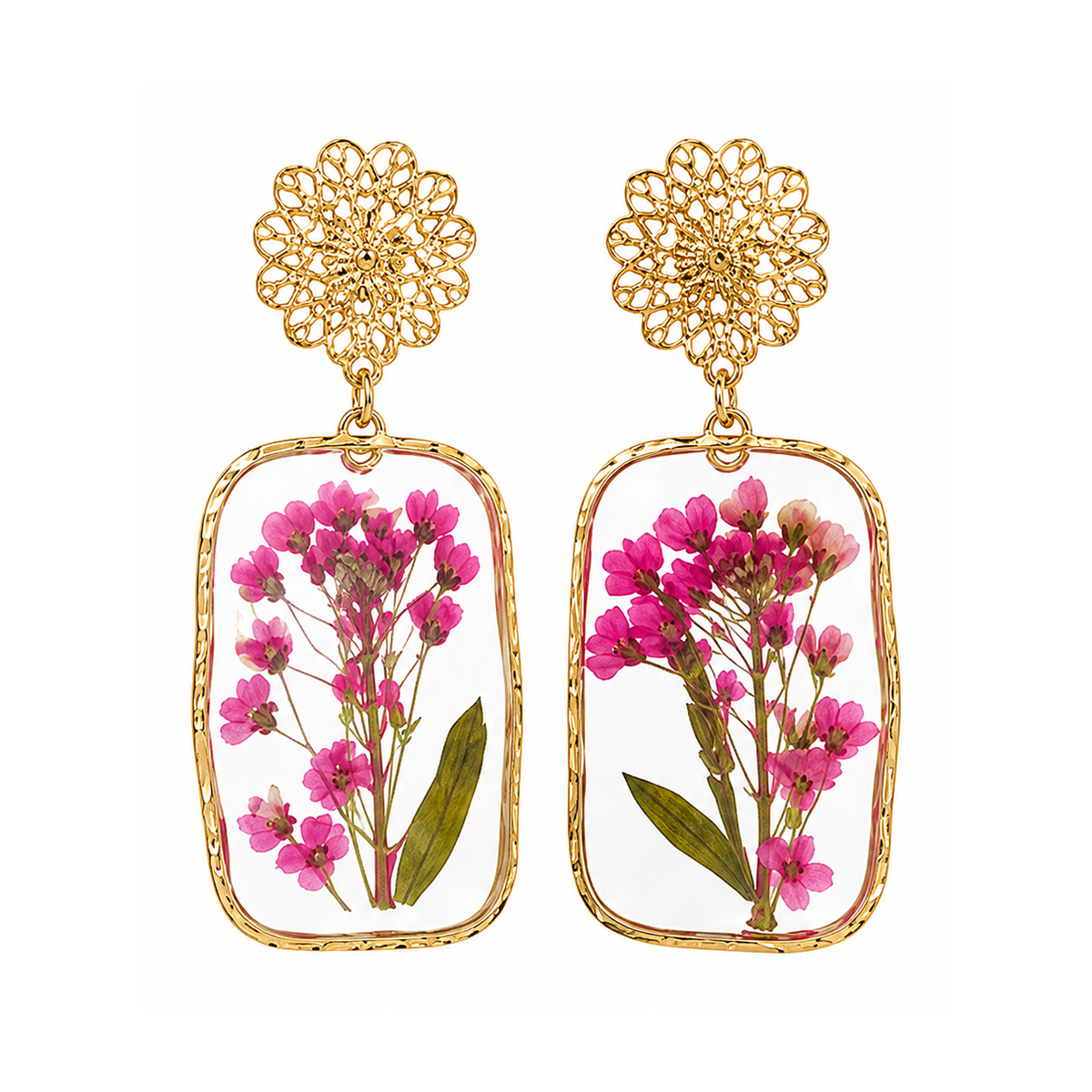 Ohrhänger Blütenfenster groß – Pinkes Limonium