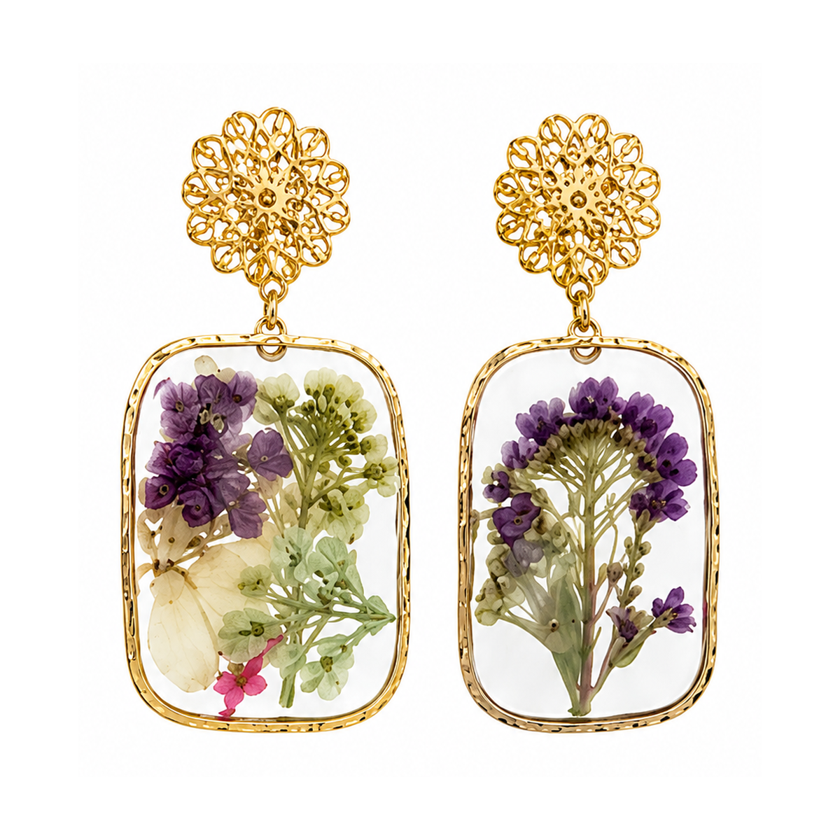 Ohrhänger Blütenfenster groß – Violette Wiese