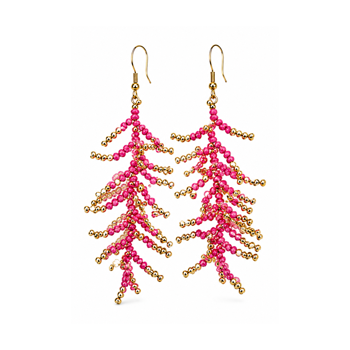 Perlen-Ohrhänger Zweig groß – Pink-Gold