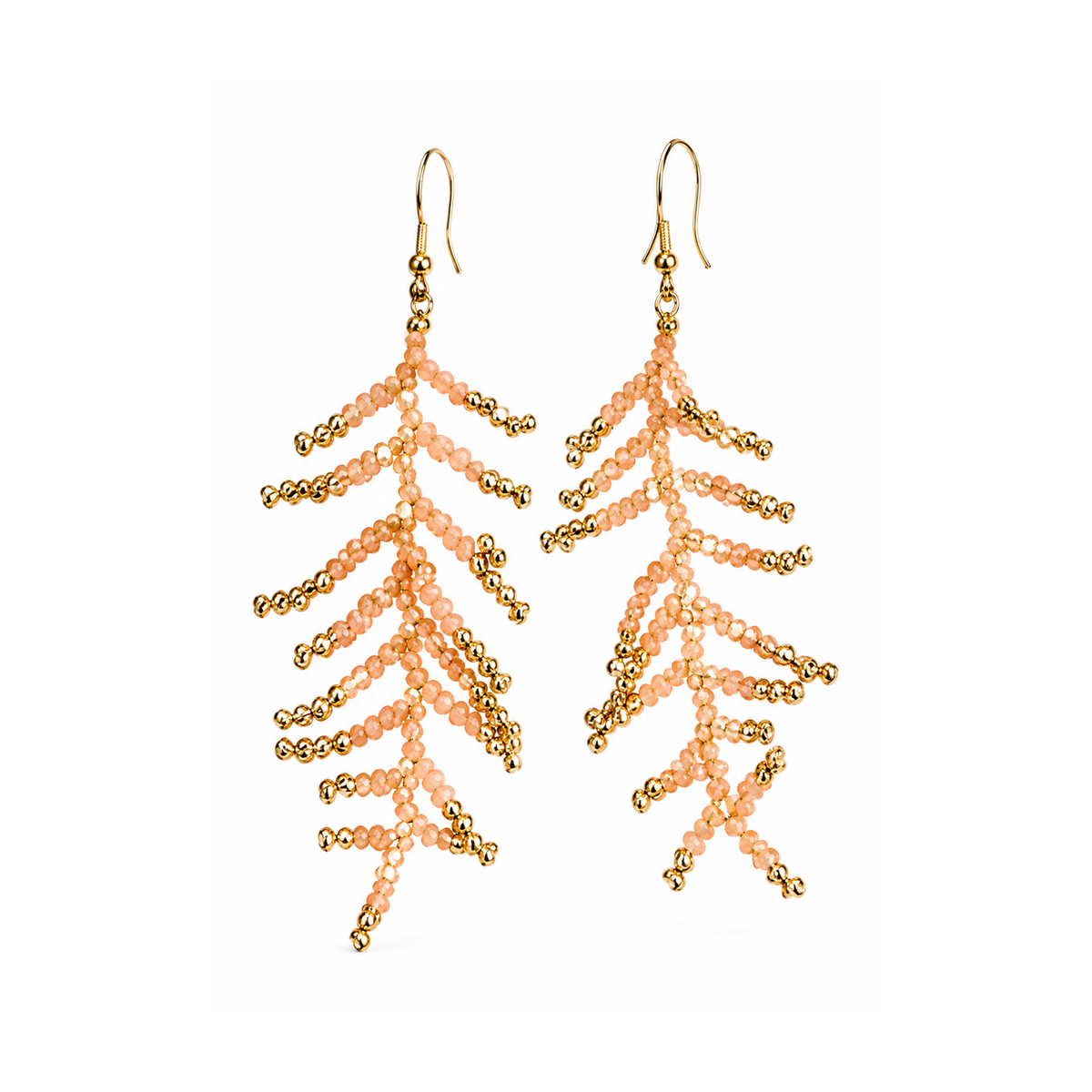 Perlen-Ohrhänger Zweig groß – Apricot-Gold