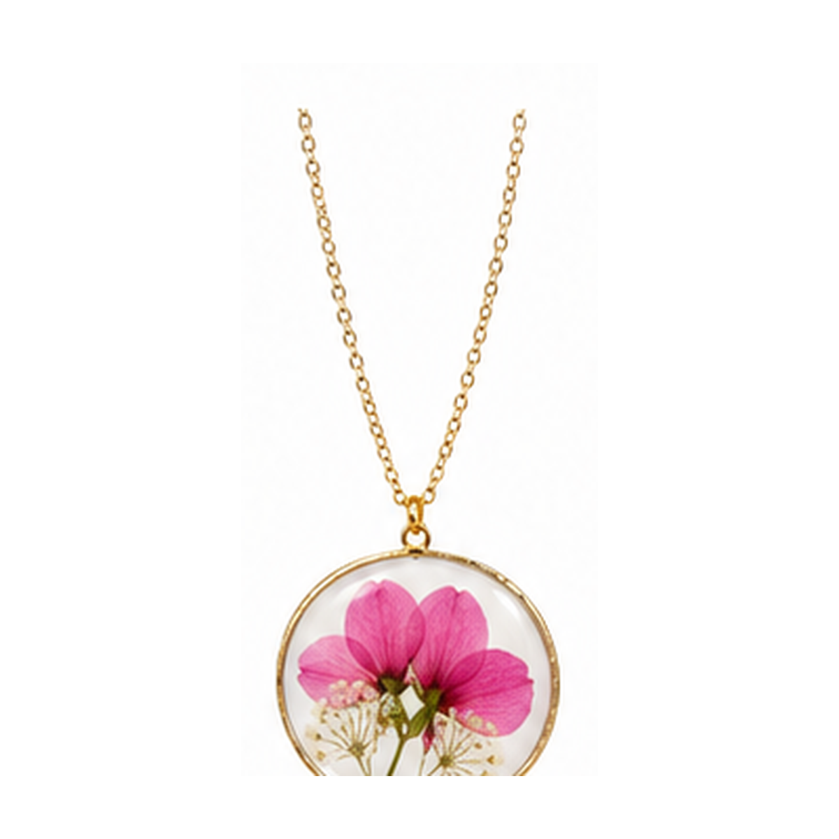 Blütenmedaillon-Kette – Pinke Hortensie