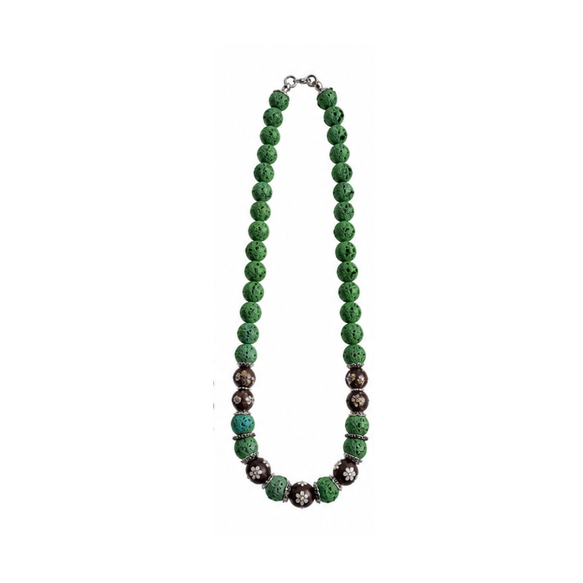 Kugelkette Lava & Glas – Waldgrün & Kakao