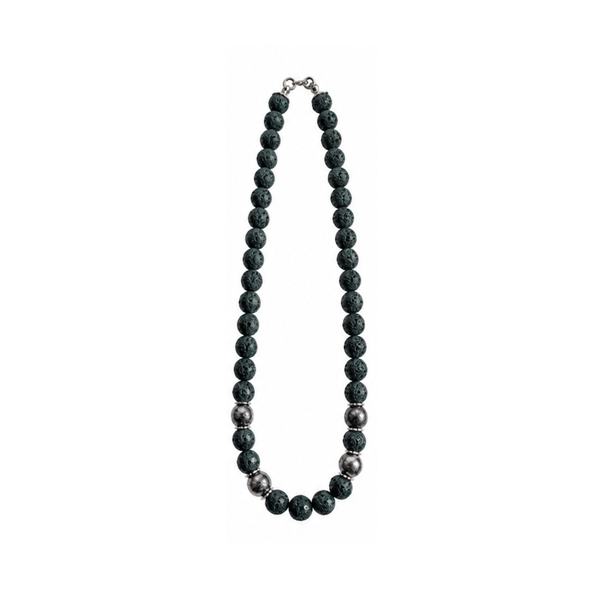 Kugelkette Lava & Glas – Anthrazit & Silber