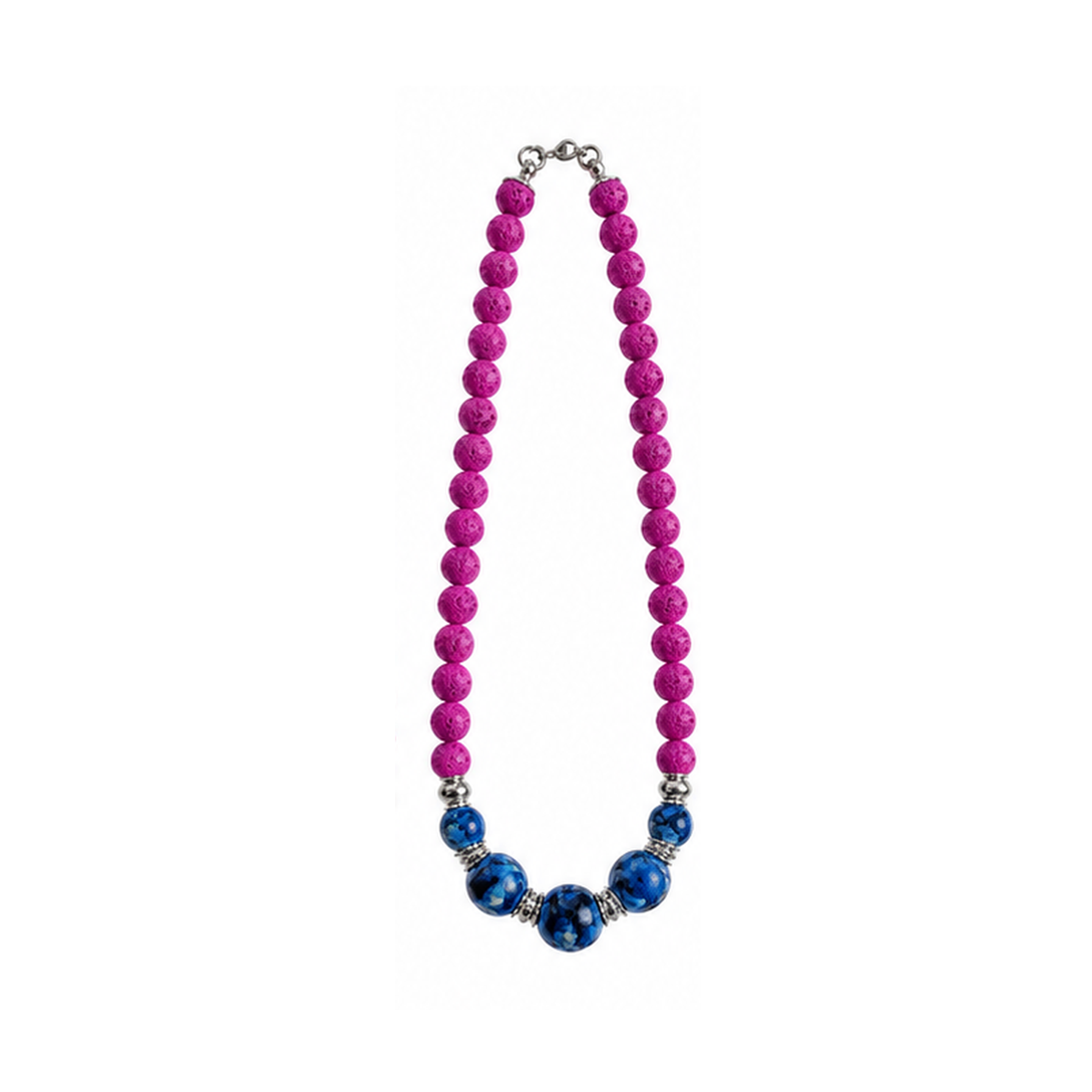 Kugelkette Lava & Glas – Fuchsia & Königsblau