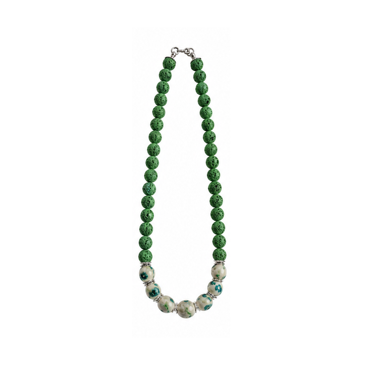 Kugelkette Lava & Glas – Waldgrün & Creme
