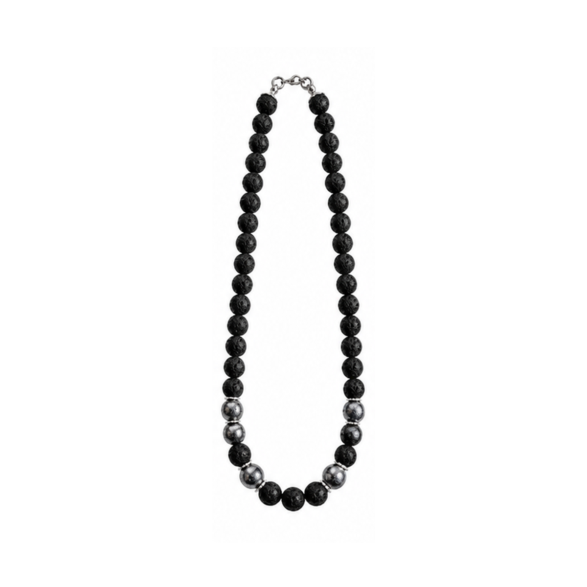 Kugelkette Lava & Glas – Onyx & Silber