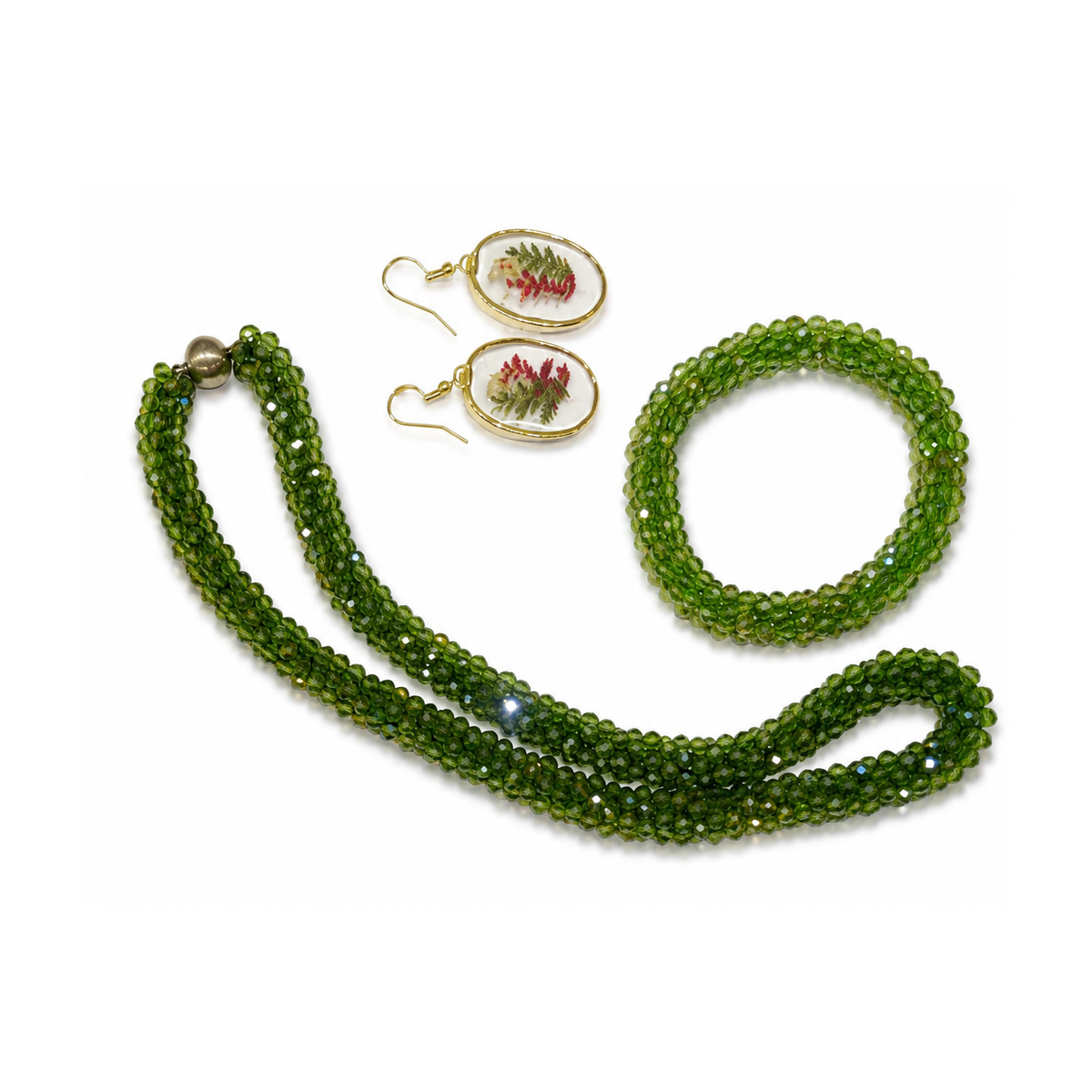 Schmuckset Blütenzauber – Waldgrün-Heide