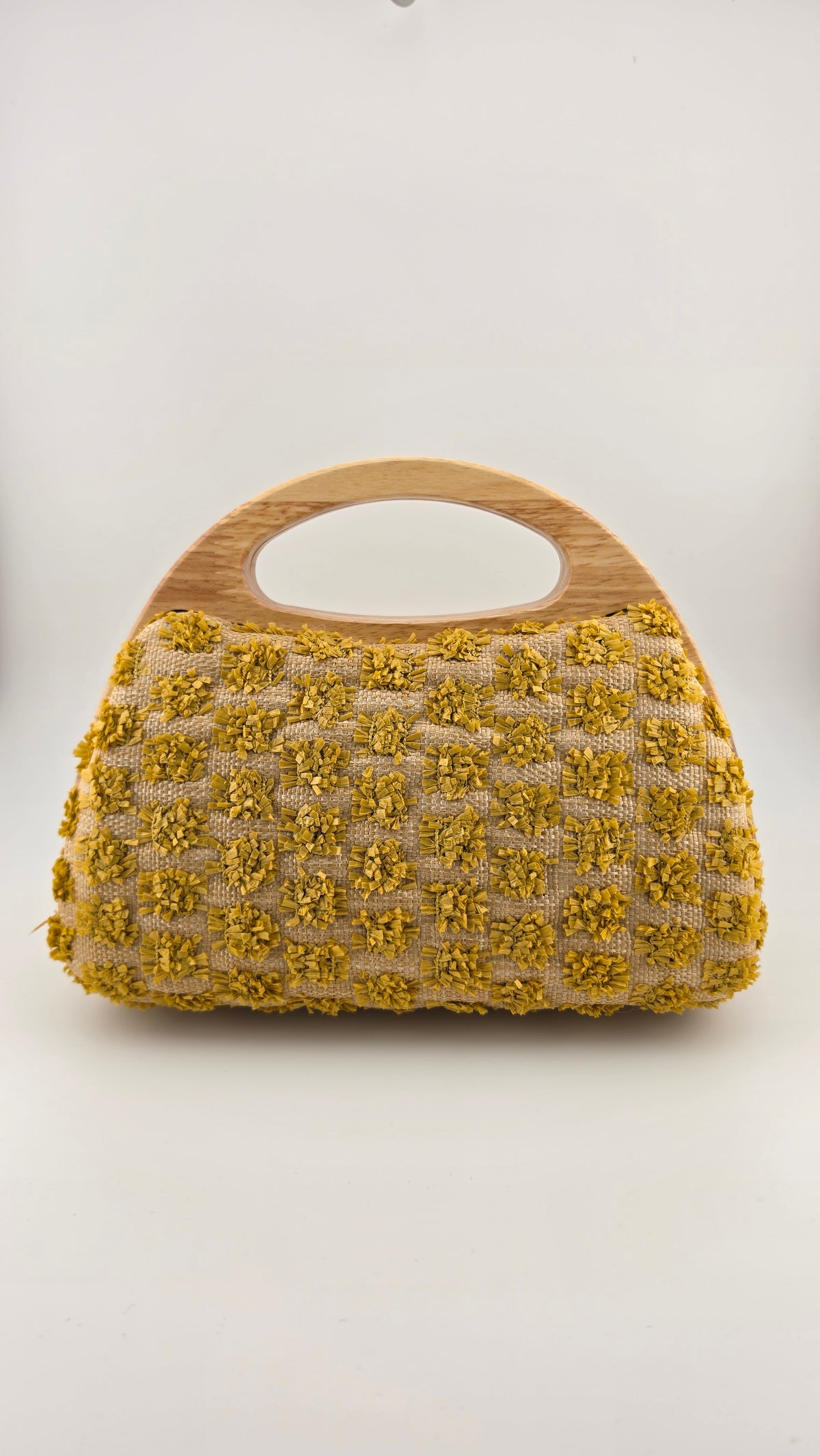 Elena – Handtasche mit Holzgriff und Blütenstruktur